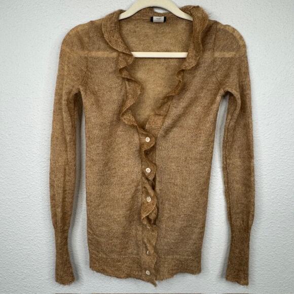 J. Crew X-Small Mohair Blend Fairy Academia Ruffle Cardigan Camel - Picture 2 of 9